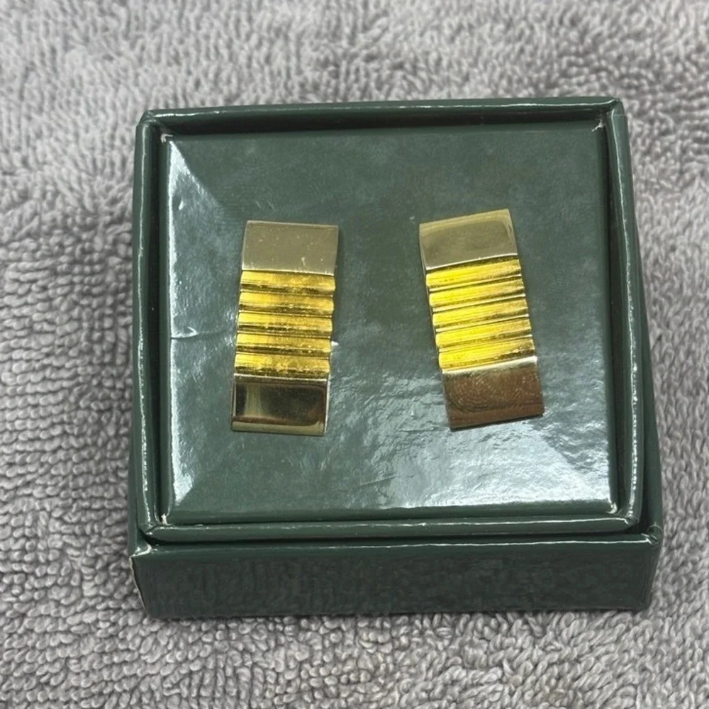 Vtg Estee Lauder For Men Cufflinks Gold Tone Ribbed Rectangle Mens Jewelry